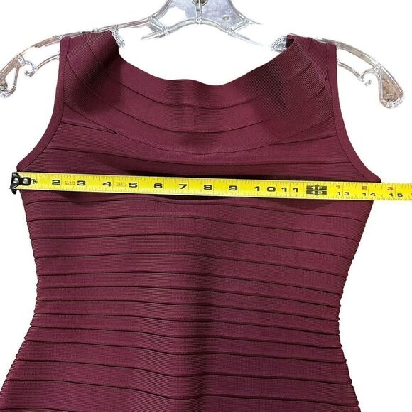 Herve Leger Sophia Bandage Dress Maxi Ball Gown Beet Red Size S Boat Neck Flare - Picture 8 of 11